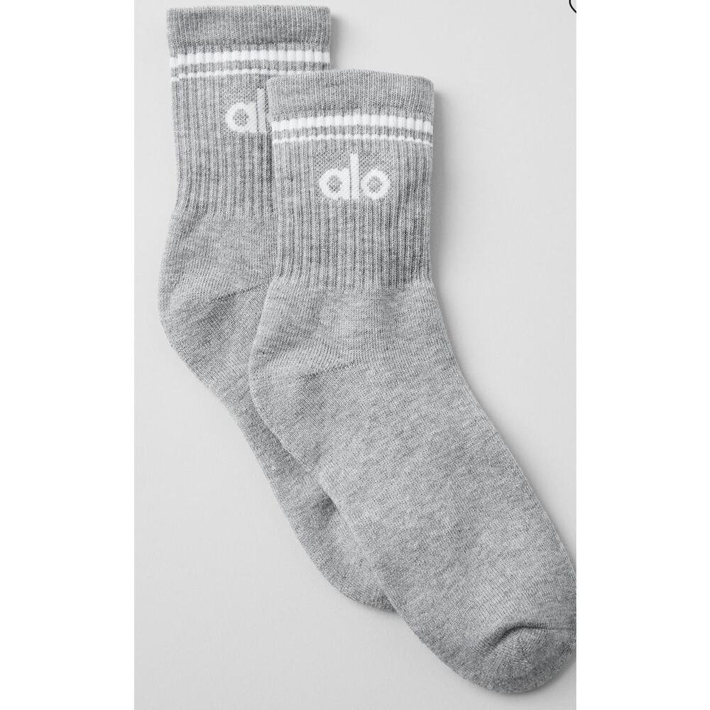 Alo Unisex Gray and White Half Crew Throwback Socks - Picture 3 of 4